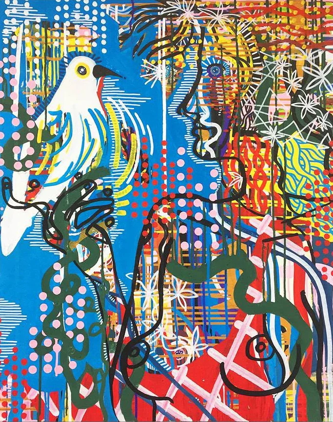 Jeune femme tenant un oiseau — François Glineur